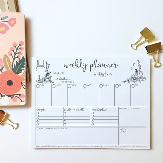 PRINTABLE essential oil weekly planner by VonnLouDESIGNS on Etsy