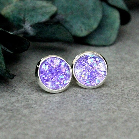 Dark Purple with Dark Rim Druzy Stone Stud Earring