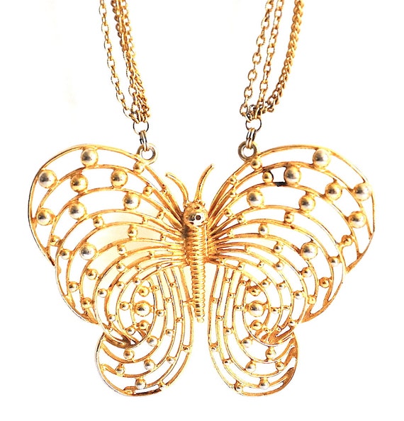 Vintage Large Gold Tone Butterfly Necklace