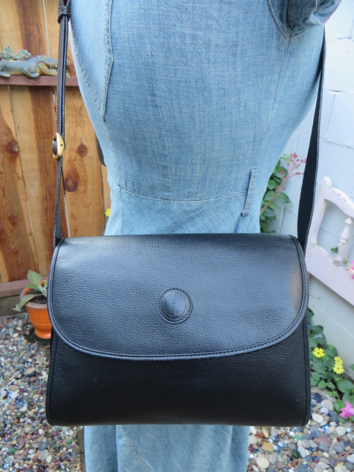 Vintage 1980s Gucci Black Pebbled Leather Bag Purse Tote