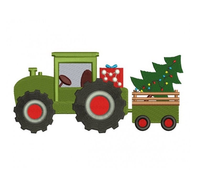 Tractor Christmas Tree Filled Machine Embroidery Digitized
