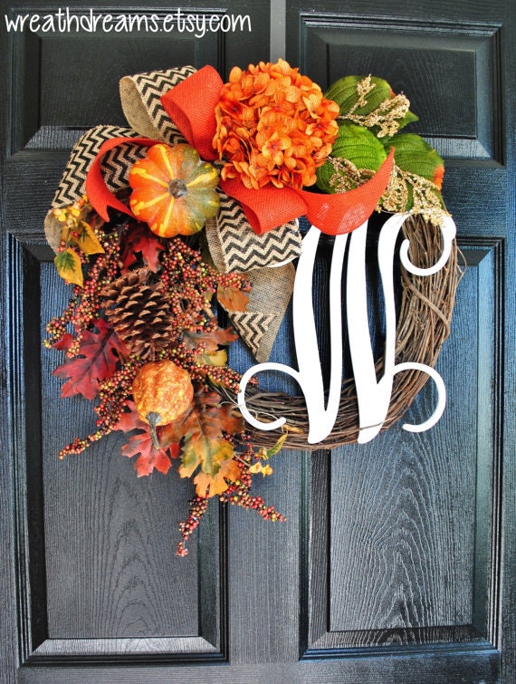 ONLY 8 LEFT Fall Grapevine Wreath with Burlap. by WreathDreams