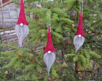 Swedish tomte ornaments, jultomte, nisse, Swedish christmas gnome, christmas tree ornaments, scandinavian christmas decoration, 100% wool