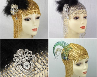 Great Gatsby Headpiece, Roaring 20s Headpiece, 1920s, Flapper Headband, Feather Headband, Wedding Bridal, Beaded Headpiece