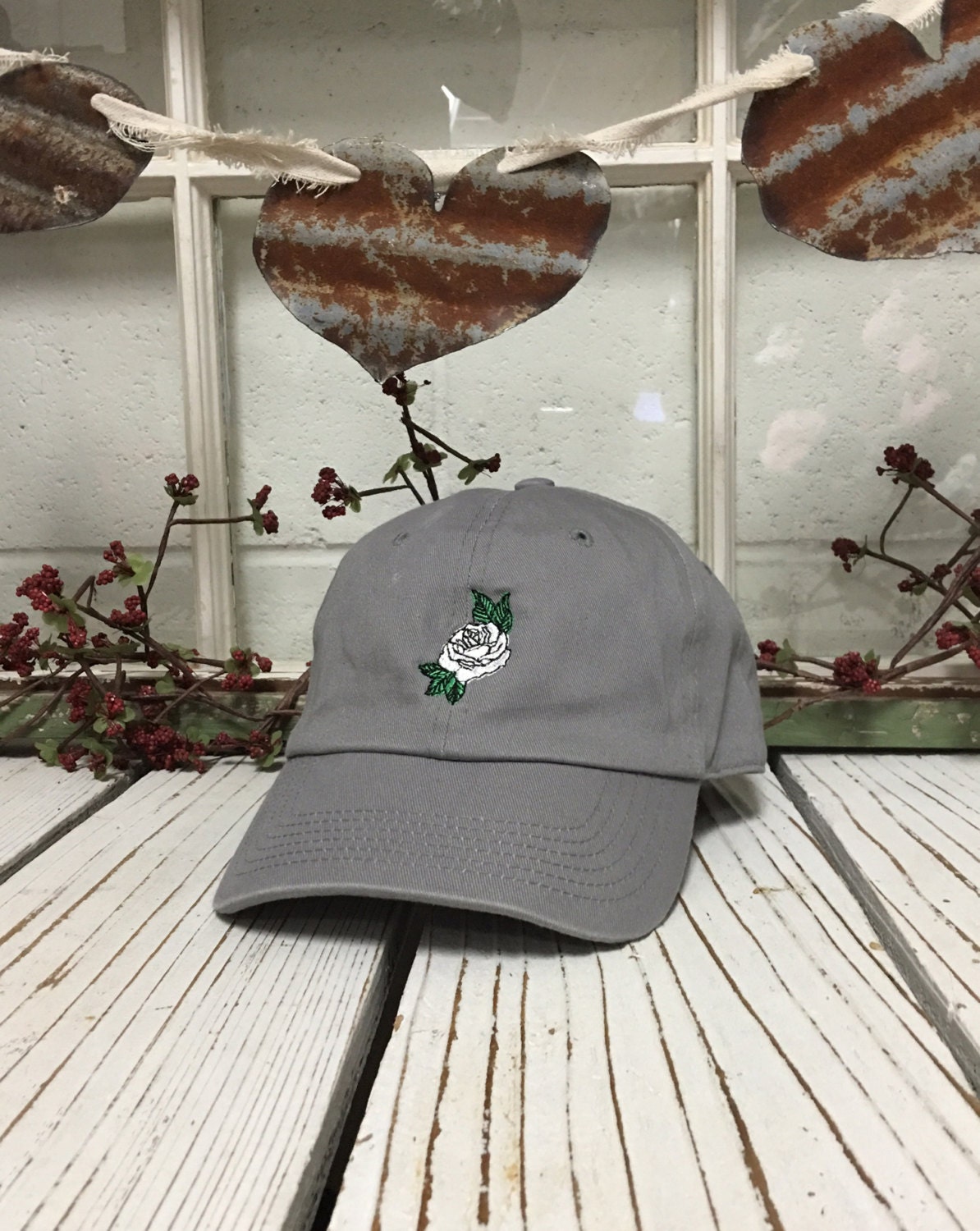 WHITE ROSE Baseball Hat Low Profile Embroidered Baseball Caps