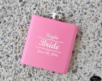 SHIPS FAST, Personalized Flask for Women, Bachelorette Party Gift, Bridesmaid Flasks, Pink Woman's Flask, Will You Be My Bridesmaid?