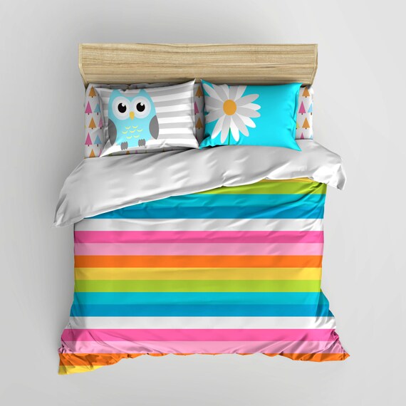 Rainbow Daisy Owl Bedding Personalized Rainbow Teen & Tween Bedding