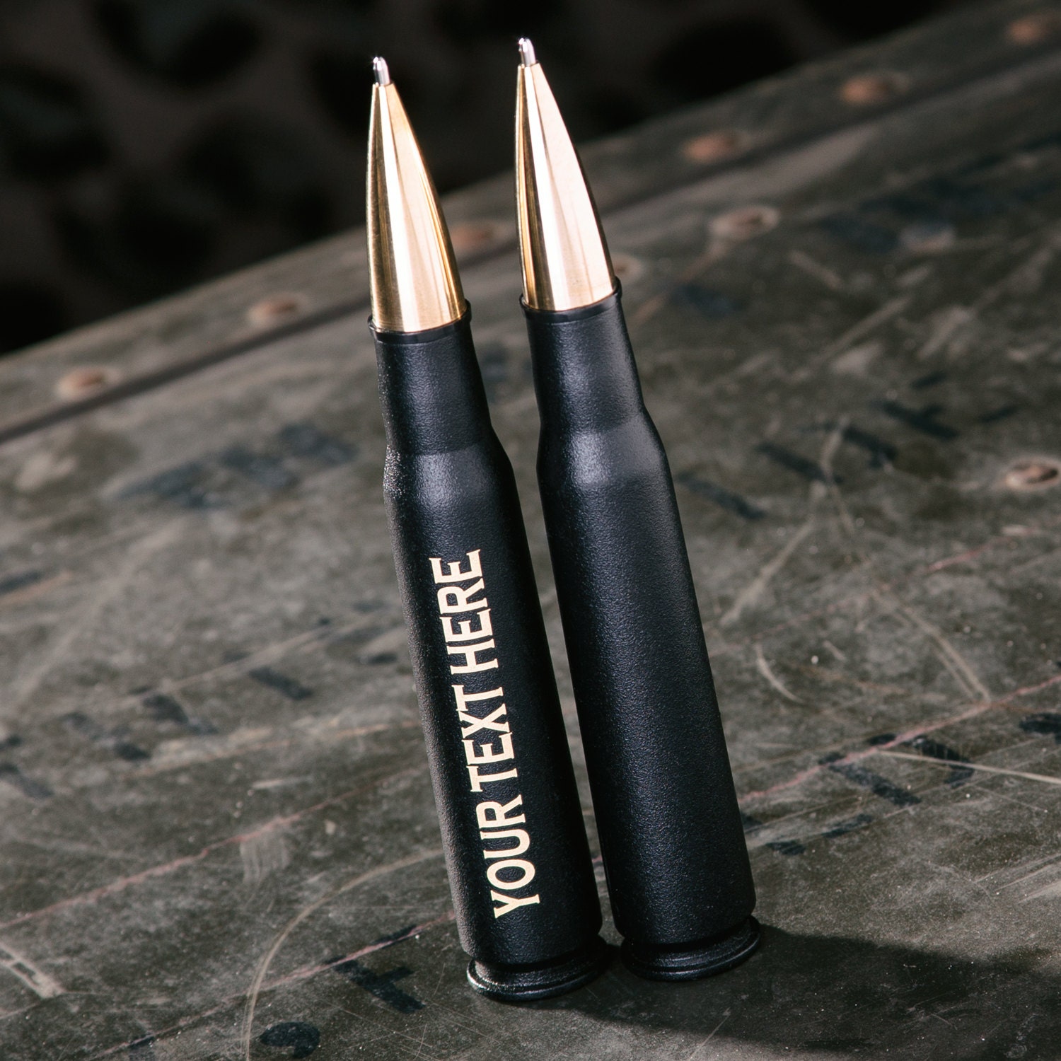 Personalized 50 Caliber Bullet Twist Pen In Black Military 2982