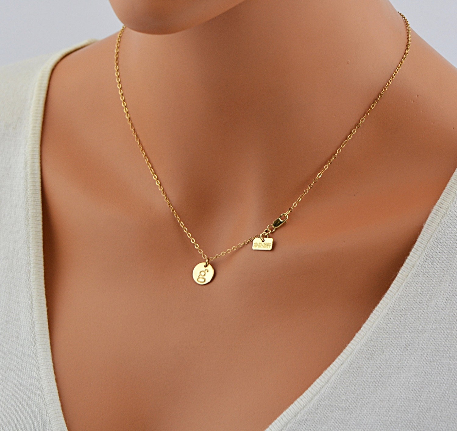 Delicate Gold Necklace Personalized Initial Disc Add Tag
