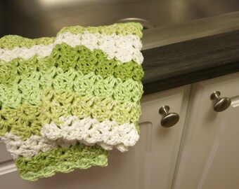 Green Striped Crochet Dish Cloth Set