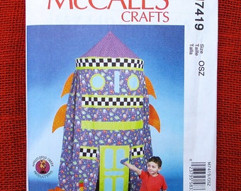 McCall's Craft Pattern M7419 Rocket Play Tent, Indoor Playhouse, Rainy Day, Retro Spaceship Astronaut Hideaway Toy, DIY Birthday Gift, UNCUT
