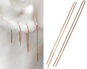 Rose Gold Threader Earring Gold Ear Thread, Multiple Piercing Extra Long Earring 8", 20cm Very Long Minimal Earrings Geometric Chain Earring