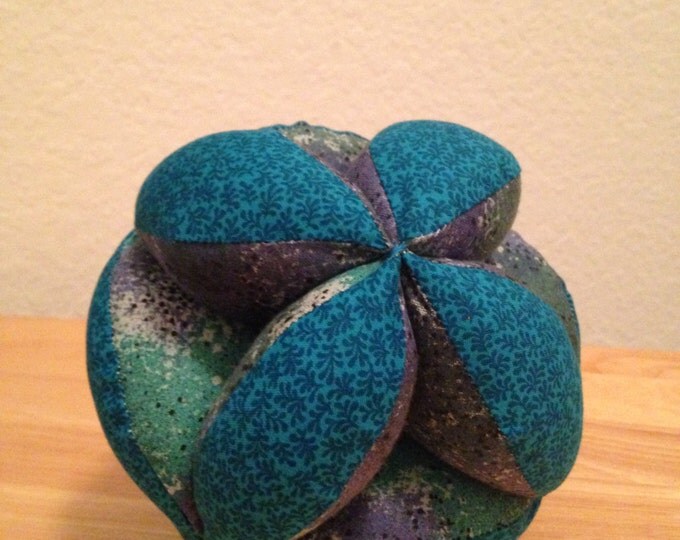 HALF PRICE ** Baby Clutch Ball. Geometric Puzzle Clutch Ball. Sensory Learning Toy. Turquoise Prints Soft and Safe for Indoor Play