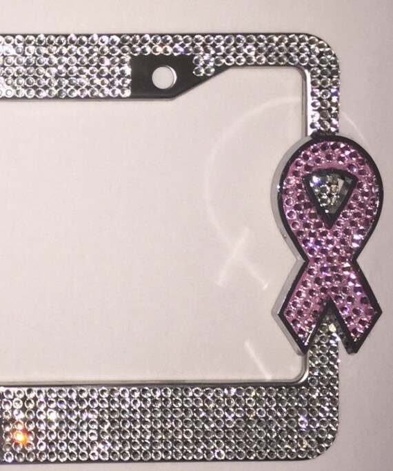 Breast Cancer Pink Ribbon Crystal Rhinestone License Plate