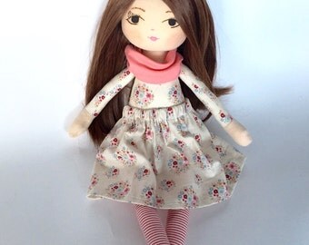 Handmade doll, rag doll, cloth doll, brown hair, gift for little girl, birthday gift, dolls, girl gift