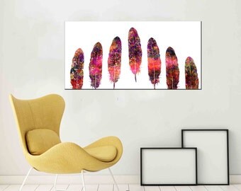 Panoramic Art Canvas Art Panoramic Wall Art Canvas Wall Art Canvas Print Canvas Christmas Gift Feather Canvas Art Colorful Housewarming Gift