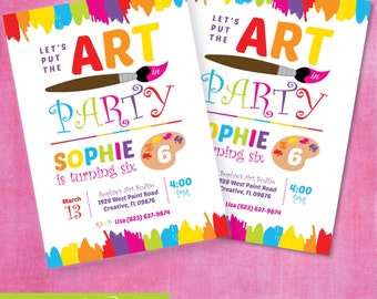 Art Party Invitation, Art Party Invite, Rainbow Art Party, Paint Party, Paint Party Invitation, Paint Party invite, Rainbow Art Party invite