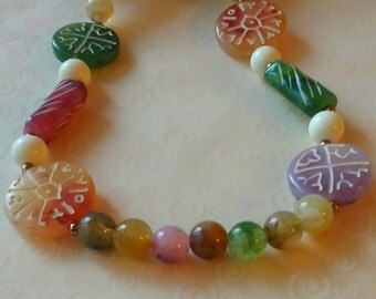 Carved Plastic Necklace Celluloid Necklace Vintage Mid Century 1970s Jewelry