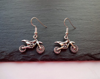 Motorcycle Earrings, Dirt Bike Earrings, Charm Earrings, Silver Earrings, Motocross Earrings, Off Road Bike
