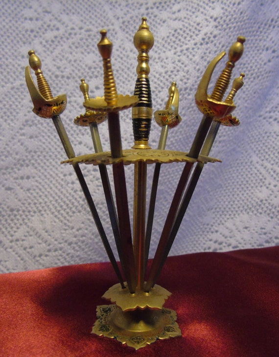 Vintage Miniature Swords 6 Toledo Spanish Brass Cocktail