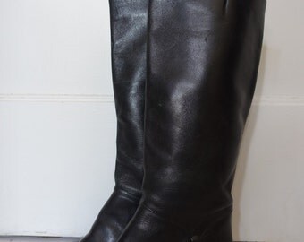 emo long black leather boots flat