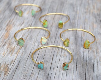 Raw Turquoise Bracelet, Free Form Turquoise Cuff Bracelet, Gold and Turquoise Stone Bangle, Druzy Style Stone Cuff, Genuine Turquoise