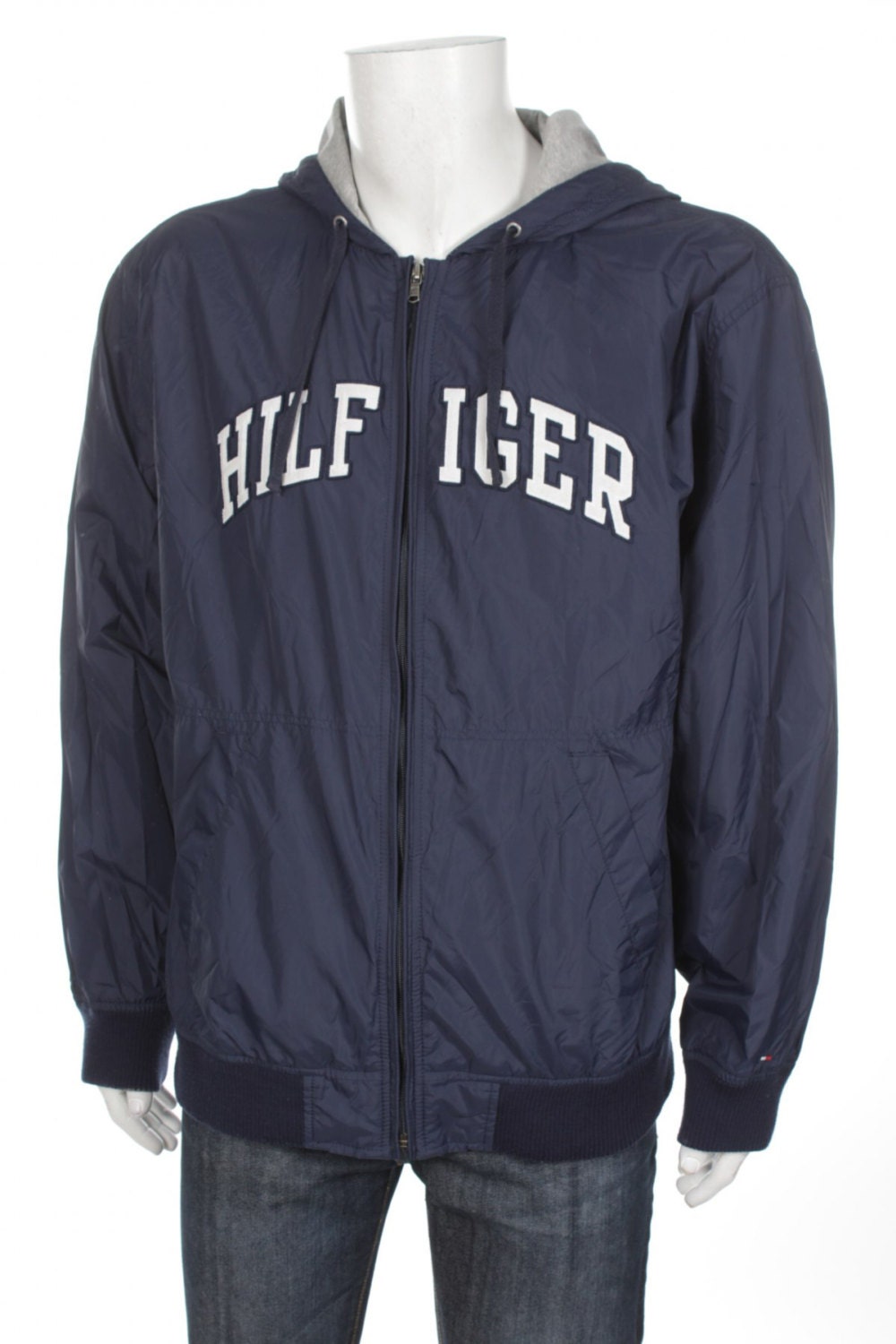 Vintage Tommy Hilfiger Windbreaker Big Letter Navy Hooded
