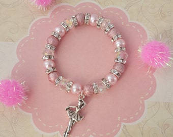 Ballerina Bracelet, Kids Bracelet, Crystal Jewellery, Ballet Jewelry, Children's Fashion, Pink Beaded Bracelet, Dancer Charm, Ballet