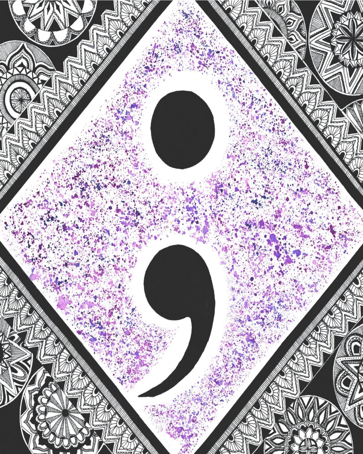 Semicolon Drawing // Art Print // Wall Art