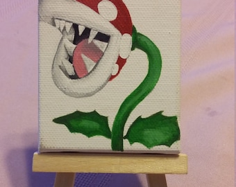 Miniature Piranha Plant canvas painting on easel