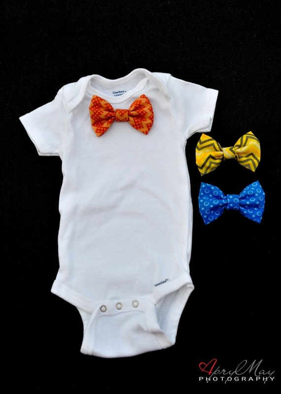 Bowtie Onesie Set with 3 Bow Ties (Orange Yellow Blue) - Preppy or Nerd Baby Costume - Ready to Ship