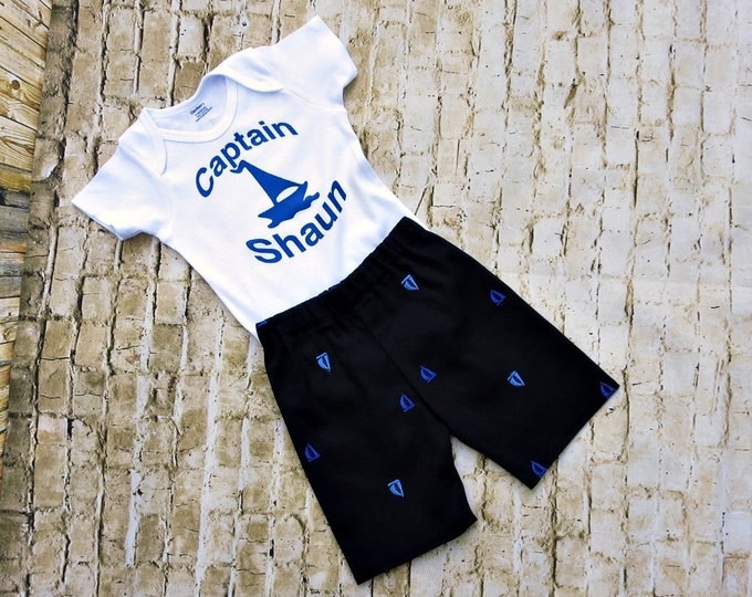 Personalized Baby Outfit - Boys Shorts Set - Toddler Clothes - Nautical Birthday Party - Sailorl Baby Shower Gift - 3 months to 8 years