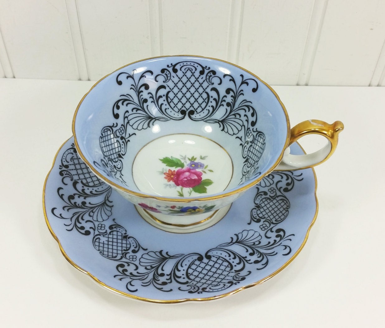 Royal Bayreuth Bone China Pedestal Tea Cup with Saucer Rose