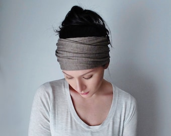 YOGA Head Scarf - Oats and Barley Hair Wrap - Light Brown Jersey Headband - Extra Wide Head Scarf - Yoga Headband, Boho Hair Accessories