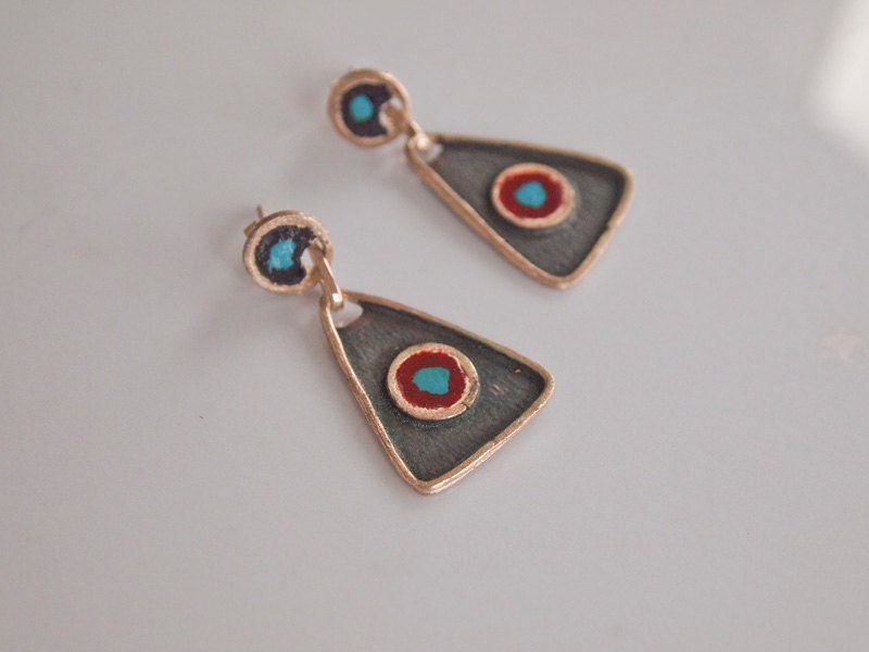 Triangle Circle Geometric Earrings Black Oxidized Sterling