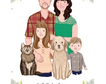 Custom Family Portrait, couple portrait, with or without children and pets