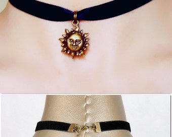 SALE DIY black satin choker / ribbon pendant choker // bronze charms choker necklace // goth emo punk /vintage victorian choker