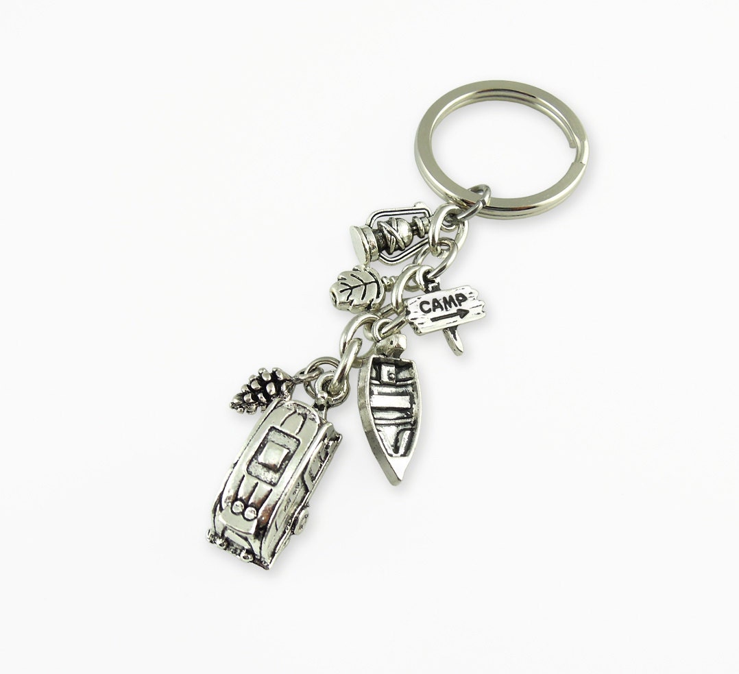 Trailer Key Chain Antique Silver RV Caravan Camping