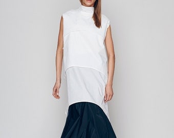 Women's Designer Blouse, Long Turtleneck Top, Womens White Top, White Blouse, Winter Top, Japanese Clothing, Loose Top, Turtleneck Top