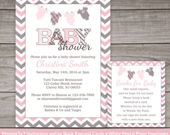 Pink and Grey Chevron Baby Shower Invitations for a Girl - Printed Invitations and Envelopes - Girl Baby Shower -  Baby-158