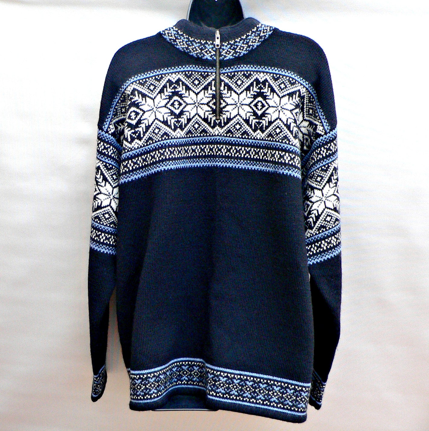 Nordic Design Vintage 100% Wool Fair Isle Sweater Navy Blue