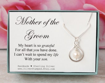 Gift for Mother of the Groom thank you gift silver necklace, wedding party gift, bridal party gift, gift for groom's mother from Bride