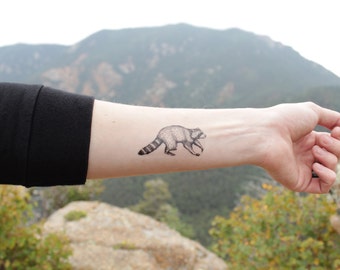 Raccoon Temporary Tattoo, Black Ink Raccoon, Forest Animal Tattoo, Nature Tattoo
