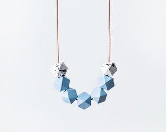 Geometric Necklace / Light Blue Necklace / Wooden necklace