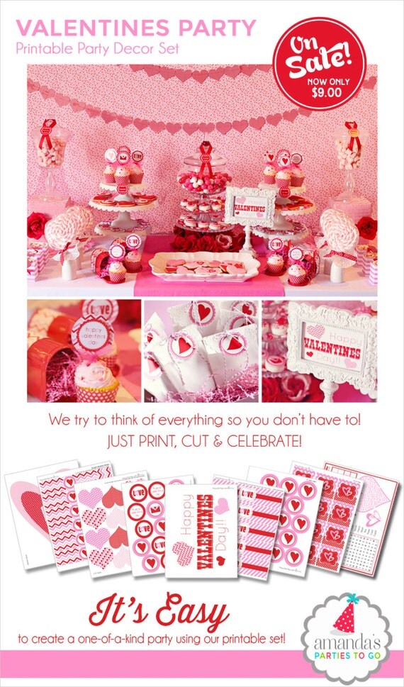 Valentines Party Printables | Valentines Decorations | Valentines Card | Valentines Kids Party | Valentines Favors | Amanda's Parties To Go Il_570xn