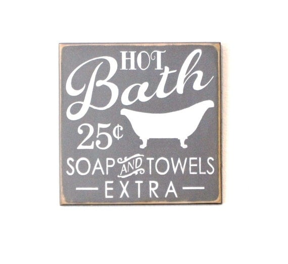 BATHROOM SIGN - Wooden Painted Sign - 12 x 12 - Gray - Bathtub Sign - Wood Sign - Distressed sign - Primitive Bathroom - Rustic Bathroom