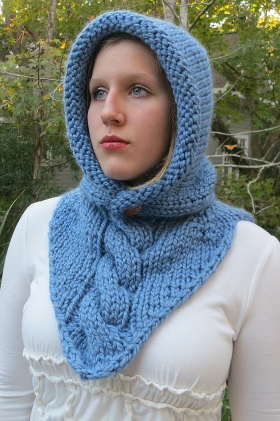 Maid Marian Hoodie Cowl in Super Bulky Yarn Knitting Pattern, Winter Hat, Win...