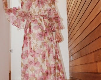 Bohemian Bridesmaids Dress - Long Sleeve Boho Dresses - Romantic Wedding Dresses - Chiffon Maxi Dresses - Floral Maxi Dress Wedding