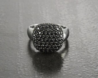 Black Diamonds Ring, Sterling Silver, Lab Diamonds, Engagement Ring, Micro Pave Ring, Cluster Ring, Valentines Day Gift, Mothers Day Jewelry