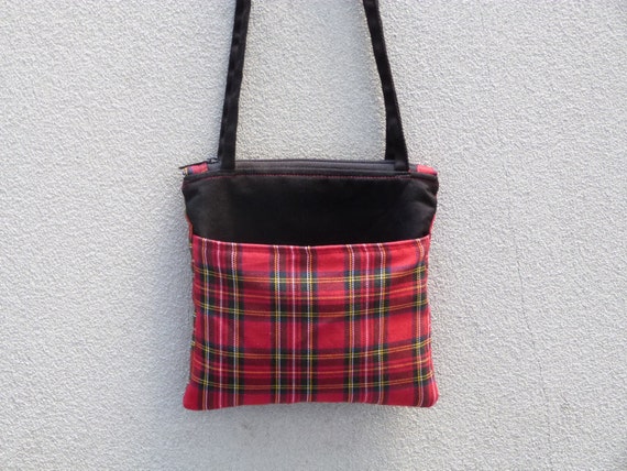 Small Red Plaid Tartan Shoulder Bag zipper by 9thCycleCraftworks
